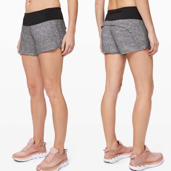LULULEMON Run Times Short II 4" Heather Lux Black Grey Shorts Womens 4 - Picture 1 of 8